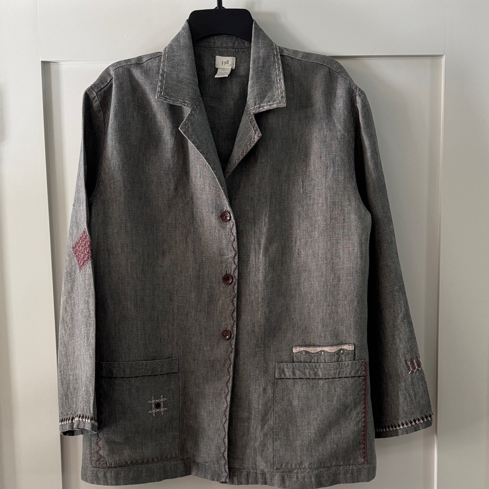 😊J.Jill Linen Vintage Jacket in Heather Gray